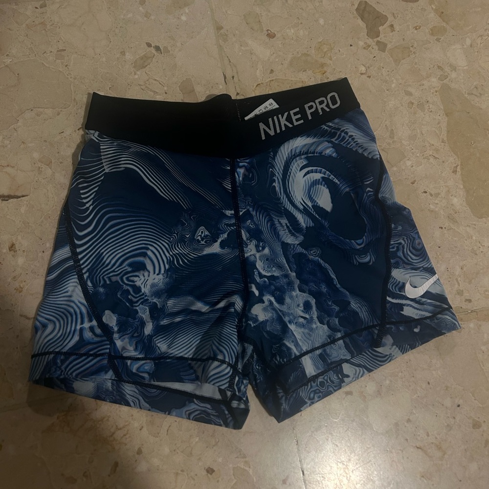 Nike Pro Blue and White Patterned Shorts